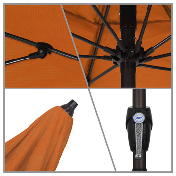 7.5' Patio Umbrella Bronze Pole Fiberglass Ribs Auto Tilt Sunbrella, Tangerine