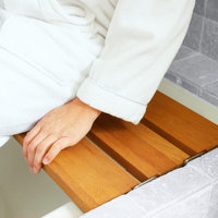 29" x 15" Removable Tri-Fold Tub Seat, White Molded 4" Slats, Teak Wood
