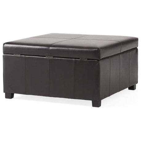 GDF Studio Berkeley Espresso Leather Storage Ottoman Coffee Table