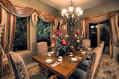Kitchen/dining room combo - mid-sized traditional carpeted kitchen/dining room combo idea in Phoenix with beige walls and no fireplace