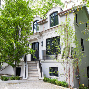 Exterior Renovation, Black Windows, Copper, Front Staircase