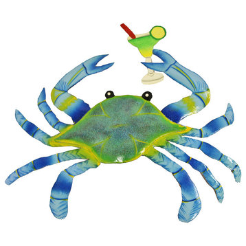 Maryland Blue Crab with Margarita Party Time Haitian Metal Art Wall Decor