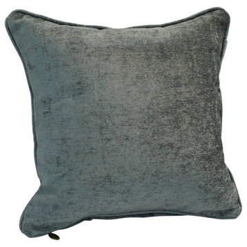 18" Double-Corded Patterned Jacquard Chenille Square Throw Pillow, Gray Solid