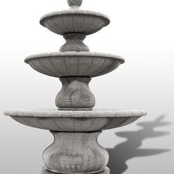 Playa Vista 3-Tier Fountain in Bianco Catalina Granite - Outdoor Fountains And Ponds