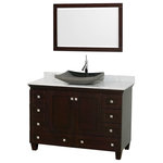 Wyndham Collection - Acclaim 48" Single Vanity White Carrera , Espresso, 24" Mirror - Wyndham Collection  Acclaim 48" Single Bathroom Vanity in Espresso, White Carrera Marble Countertop, Altair Black Granite Sink, and 24" Mirror