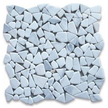 12"x12" Calacatta River Rocks Pebble Mosaic, Tumbled Marble Set of 50