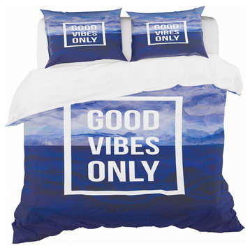 Good Vibes Only On Blue Abstract Abstract Duvet Cover, King