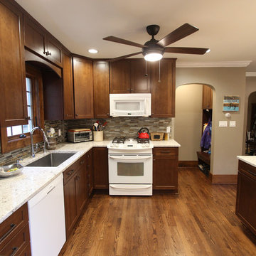 Transitional Cherry Kitchen with Great Organizational Storage and Coat Rack
