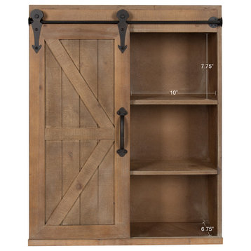 Cates Wood Wall Storage Cabinet with Sliding Barn Door, Rustic Brown 22x28