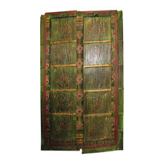 Consigne Antique Barndoors Green Floral Hand Painted Rustic Door Panels Door