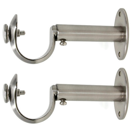 Adjustable Curtain Rod Bracket, 1 1/8"-1 1/4", Brushed Steel, Set of 2