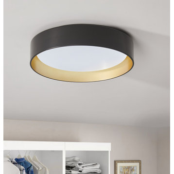 1-Light LED Round Flush Mount Light Drum Shape Ceiling Light, Black