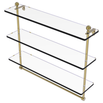 Mambo 22" Triple Tiered Glass Shelf with Towel Bar, Unlacquered Brass