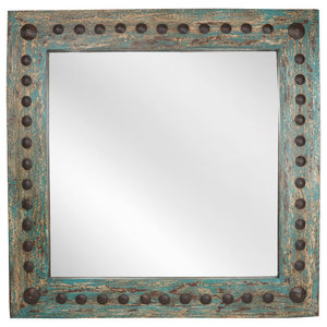 Concho Cross Rustic Mirror-Wood-Handmade-20x30-Rustic-Western-Clavos-Primitive-Bathroom Vanity-Turquoise-Accent Mirror