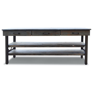 Reclaimed Rustic Wood Industrial Dining Console, Weathered Gray