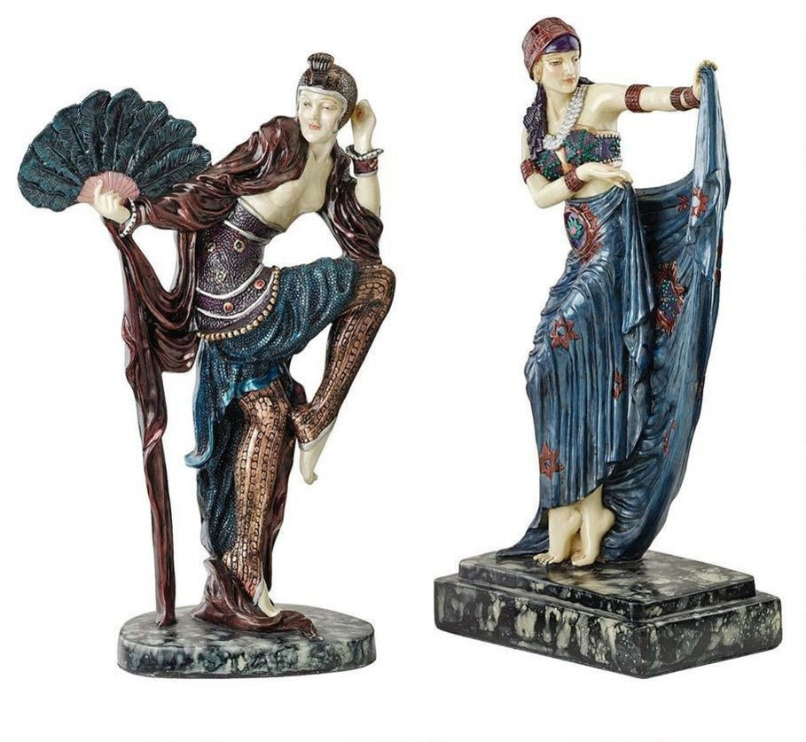 16" Classic Collectible Sunburst Art Deco Dancer Sculpture - Set of 2 ...