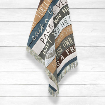 Laural Home Fishing Rules Woven Throw with Fringe Edge, 50" X 60"