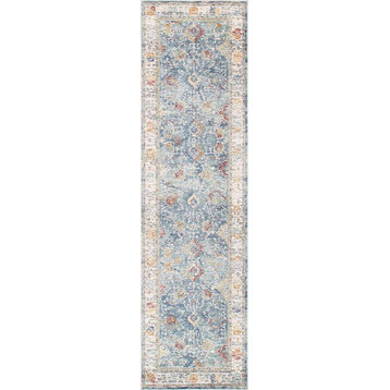 Pasargad Home Heritage Collection Power Loom Rug, Light Blue/Beige, 2'6"x10'