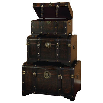 Traditional Brown Wooden Trunk Set 39409