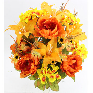 Artificial Full Blooming Mixed Bush Arrangement, Orange Gold, 24 Stems