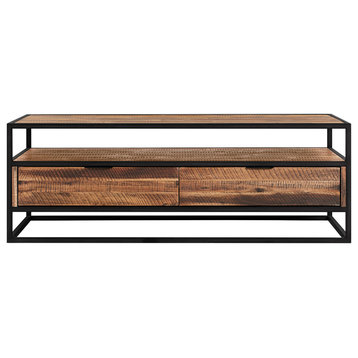 Ludgate Rectangle Coffee Table With Shelf, Acacia And Black Metal