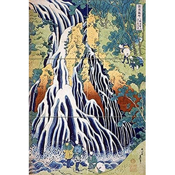 Tile Mural Japan Waterfall Mount Kurokami Backsplash, 4.25" Ceramic, Matte