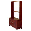 Chinese Mahogany Brown Slim 3 Shelves Bookcase Display Cabinet Hcs7262