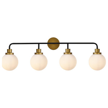 Hanson 4 Lights Bath Sconce In Black With Brass With Frosted Shade