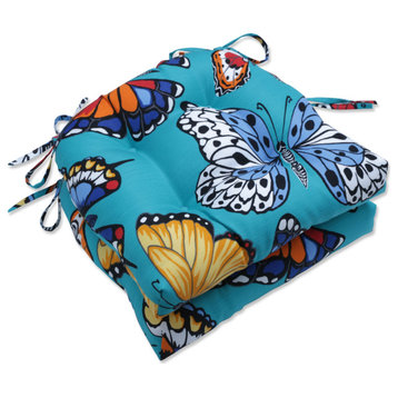 Pillow Perfect Butterfly Garden Turquoise Reversible Chair Pad, Set of 2