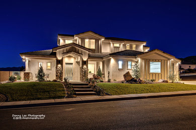 Arts and crafts gray two-story concrete fiberboard gable roof photo in Salt Lake City
