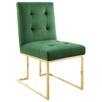 Privy Gold Stainless Steel Performance Velvet Dining Chair, Gold Emerald
