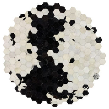 American style Round shaped diamond plaid cowhide patchwork rug, 3'11"x3'11", 2