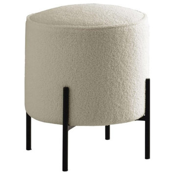 Coaster Basye Metal Round Upholstered Ottoman Beige and Matte Black