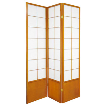 Classic Room Divider, Lattice Frame & Translucent Paper Screens, Yellow/3 Panels