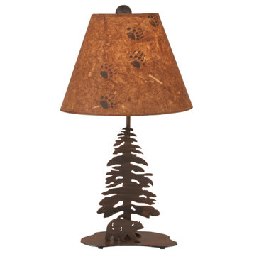 Burnt Sienna Iron Nature Scene Table Lamp With Single Tree and Bear
