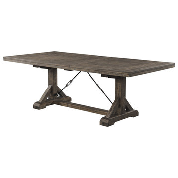 Rustic Dining Table, Rectangular Top & Trestle Base With Turnbuckle Metal Accent