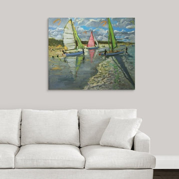 Three Sailboats, Bray Dunes, France Wrapped Canvas Art Print, 36"x30"x1.5"