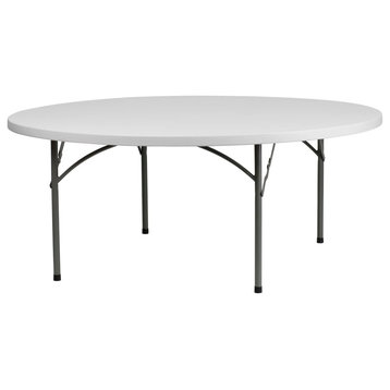 Round Folding Table, Gray Locking Legs With White Granite Finished Plastic Top