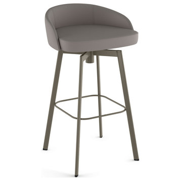 Cruz Swivel Stool, Taupe Grey Faux Leather / Grey Metal, Counter Height