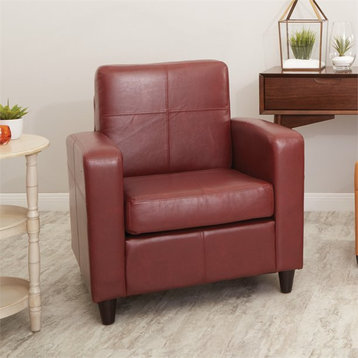 Modern Accent Chair, Comfortable Bonded Leather Seat and Stitched Accent, Red