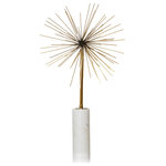 Harp & Finial - Cosmic Statue Large Gold Finish On Metal Marble Base - This large cosmic statue is the perfect tabletop accessory for your modern home. The genuine white marble base features a column design to emphasize the organic spiked top and elongated shape. The cosmic metal spikes are finished in brass for a contrasted look against the marble. Due to the production process, there may be minor variations in shape, size, color, and finish.