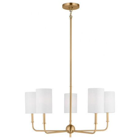 Foxdale Chandelier, 5-Light, Satin Brass, White Linen Shade, 26"