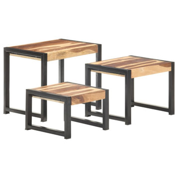 vidaXL Nest of Tables 3 Piece Stackable Coffee Table End Table Solid Wood