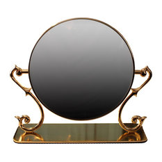 Table Mirror Cast Brass Magnifying Make Up 2- Sided Swivel