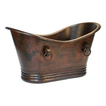 Premier Copper 60" Hammered Copper Double Slipper Bathtub With Rings