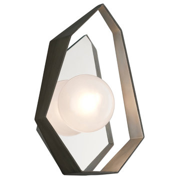 Origami LED Wall Sconce, Graphite With Silver Leaf With Frosted Clear Glass