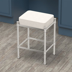 Rectangle White Leather Vanity Stool Contemporary Vanity