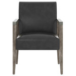 Sunpan - Earl Dining Armchair - Modern with a refined edge, this dining armchair will bring comfort to any space without compromising style. Stocked in brentwood charcoal leather with a solid ash grey oak wood frame. Completed with accenting pewter metal armests. Lounge chair version also available. As wood is an organic, porous material, these pieces will contain natural variations of texture and may also exhibit fine indentations and cracks. Wood pieces will also display a disparity of colour and grain, and visible knots and burls that add to the character of each piece. Handle with Care: This design has been crafted with 100% leather. Leather is a natural material; as such, colour variations, markings, wrinkles, grooves and light scratches are acceptable and appreciated characteristics. No two pieces are alike. Visit our Product Care page for more information on how to ensure the lasting beauty of this piece.