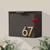 Cubby Wall Mounted Mailbox + House Numbers, Lock Included, Outgoing Flag, Brown, Brass Font