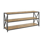 60" X-Frame Metal and Wood Media Bookshelf, Barn Wood